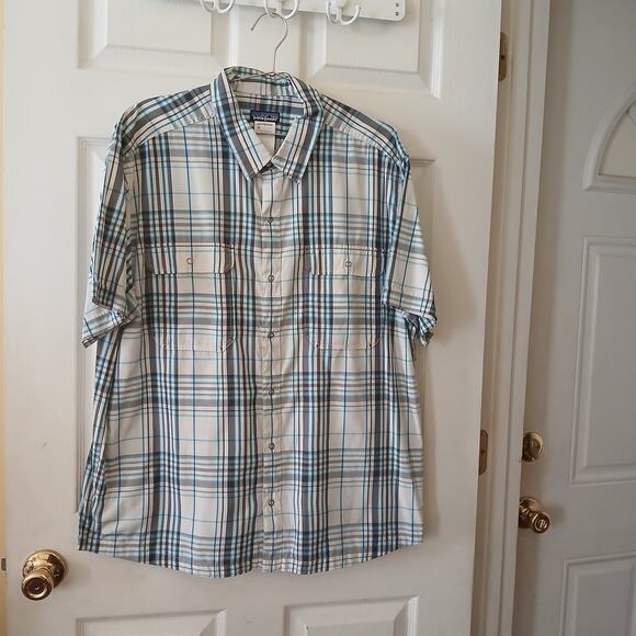 Patagonia Snap Down Shirt Men's XL Gray Blue Multi-Check Casual Short Sleeve - Picture 2 of 11